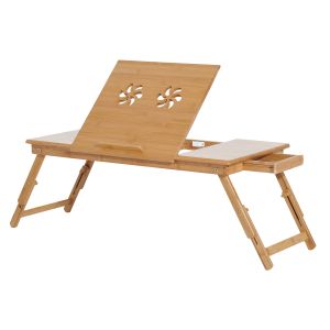 Mesa computador portátil bambu cor de madeira natural 72x35x22-30 cm