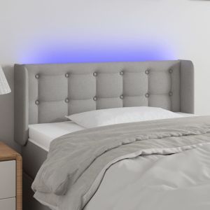 Cabeceira de cama c/ luzes LED tecido 93x16x78/88cm cinza-claro