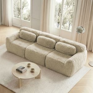 Sofá modular 3 lugares em pluche - baixo - bege cáqui claro
