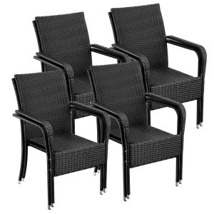 8 cadeiras de jardim empilháveis e carga de 120 kg, 58x67x90 cm, preto