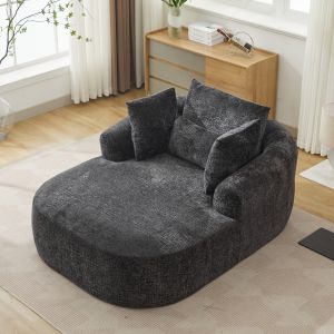 Sofá chaise longue em bombazina preto com almofadas e braços