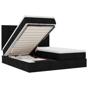 vidaXL estructura de cama otomana con colchones tela negra 180x200cm