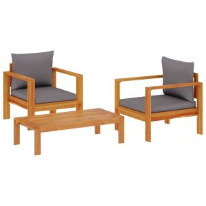 vidaXL set de sofás de jardín con cojines 3 pzas madera maciza acacia