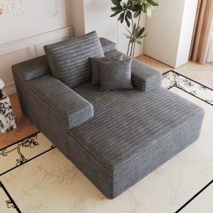 Sofá chaise longue em corduroy cinzento escuro 1 lugar sem montagem