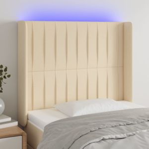 Cabeceira de cama c/ luzes LED tecido 93x16x118/128cm cor creme