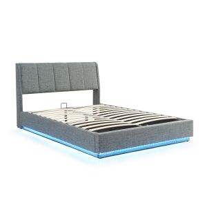 Cama estofada tröstiar LED com base de ripas dobrável 160x200cm - antracite