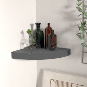 Prateleira de canto suspensa 25x25x3,8 cm mdf cinza brilhante pt9711