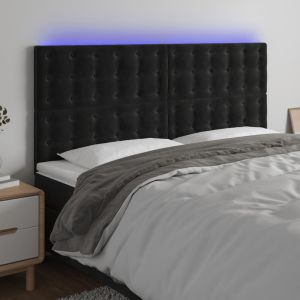 Cabeceira de cama c/ luzes LED veludo 180x5x118/128 cm preto ptob8737