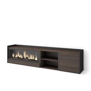 Móvel de tv, 212x35x50cm, carvalho escuro e preto, lareira eléctrica xxl