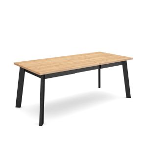 Mesa sala de jantar, 194x90x75cm, carvalho e preto, pés de madeira rf2916
