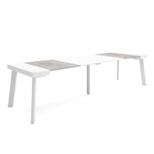 Mesa extensível, 58/302x90x73cm, branco e cinzento, pés de madeira rf3109