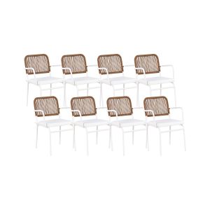 Conjunto de 8 cadeiras de jardim com almofadas taceno metal branco