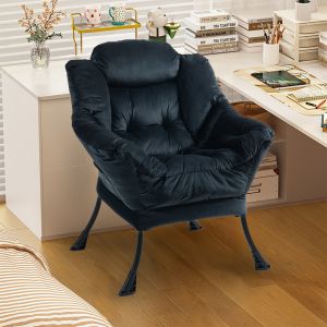 Poltrona relax em metal preta com apoio de pescoço e bolso lateral
