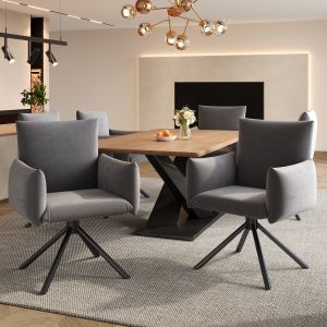 Conjunto 6 cadeiras de jantar veludo cinzento giratórias 360° com braços