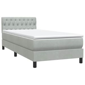 vidaXL cama box spring con colchón terciopelo gris claro 90x220 cm