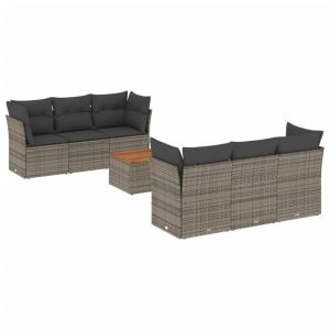 vidaXL set de sofás de jardín 7 piezas con cojines ratán pe gris