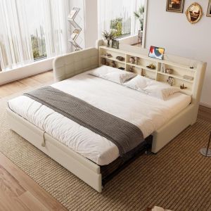 Sofa cama 90x200cm com arrumacao usb-c bege