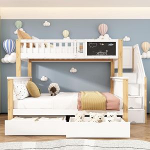 Beliche infantil com escada 90x200/140x200cm branco-carvalho claro