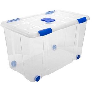 Caixa plástica transparente com rodas, 90 l, 41 x 73,2 x 41 cm