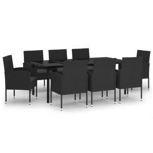 vidaXL juego de comedor de jardín 9 piezas negro