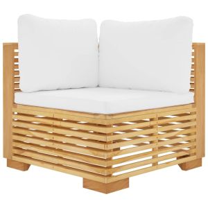 Sofá de canto p/ jardim c/ almofadões cor creme teca maciça