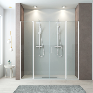 Ecrã de duche frontal 2 portas dobráveis 2 fixas brancas de 230cm