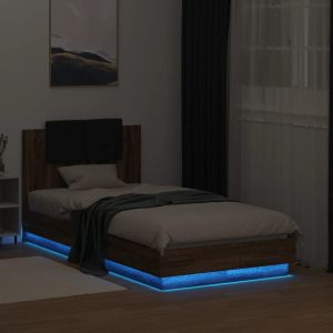 Cama cabeceira/luzes LED 75x190 cm carvalho castanho seaw5940