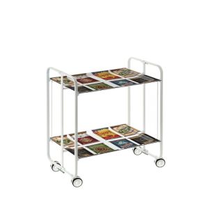 Carrinho de serviço dobrável bauhaus, armação de metal branco, 2 bandejas