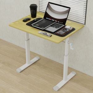 Mesa de escritório regulável manual madeira natural