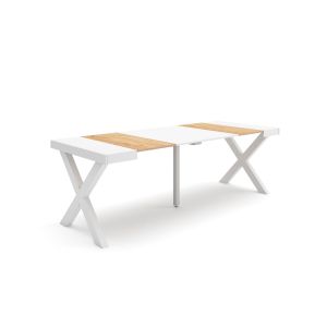 Mesa extensível, 58/222x90x73cm, carvalho e branco, pés de madeira rf2837