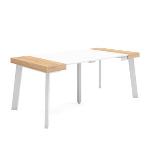 Mesa extensível, 180x90x73cm, carvalho e branco, pés de madeira rf2989