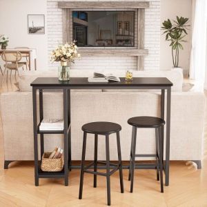 Mesa de bar alta preta - 2 bancos - 120 cm