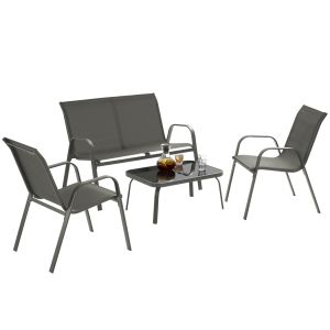 Conjunto de jardín, 4 pessoas, 2 cadeiras com banco e mesa, antracite