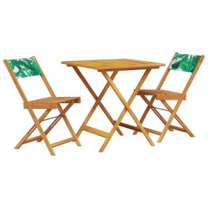 vidaXL juego de bistro de 3 piezas tela madera maciza estampado hojas
