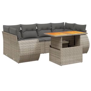 vidaXL set de sofás de jardín 7 piezas con cojines ratán pe gris