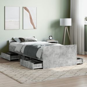 Cama c/ painéis de cabeceira e pés cinza cimento