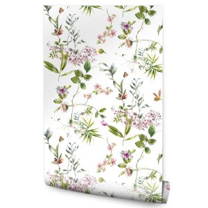 Papel de parede para o quarto flores no campo plantas decoração moderna