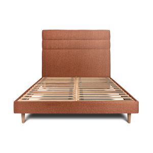 Cama de 135x190 cm com cabeceira de linha - tecido bouclette - terracota