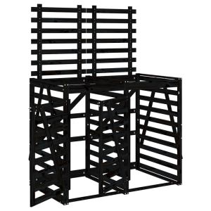 Abrigo para caixote do lixo duplo pinho maciço preto