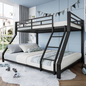 Beliche 90x200cm e 140x200cm com escada e grade em metal – cor preto