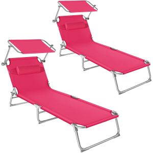 2 espreguiçadeiras dobrável com reposacabezas extraíble rosa