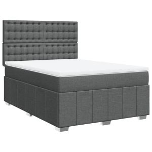 vidaXL cama box spring con colchón tela gris oscuro 140x200 cm