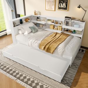 Cama divã com cama auxiliar e arrumação 90x200 cm branca com usb e tipo c