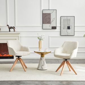 Conjunto 2 cadeiras giratórias veludo creme base madeira maciça