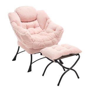 Poltrona relax com pufe em flanela rosa para sala e quarto