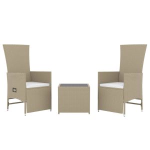 vidaXL juego de muebles jardín 3 piezas acero y ratán sintético beige