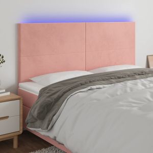 Cabeceira de cama c/ luzes LED veludo 160x5x118/128 cm rosa ptob6935