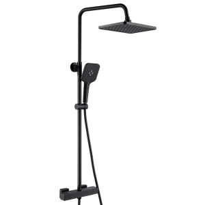 Coluna de chuveiro termostática - auralum max - aço inox - preto - 3 modos