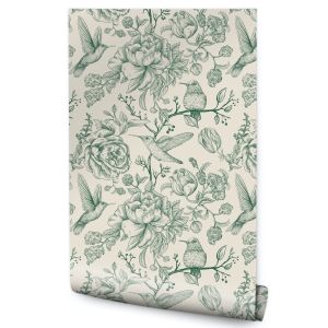 Papel de parede flores folhas pássaros plantas natureza para o quarto
