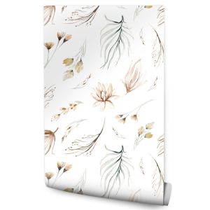 Papel de parede tecido para sala estar flowers leaves watercolour plants